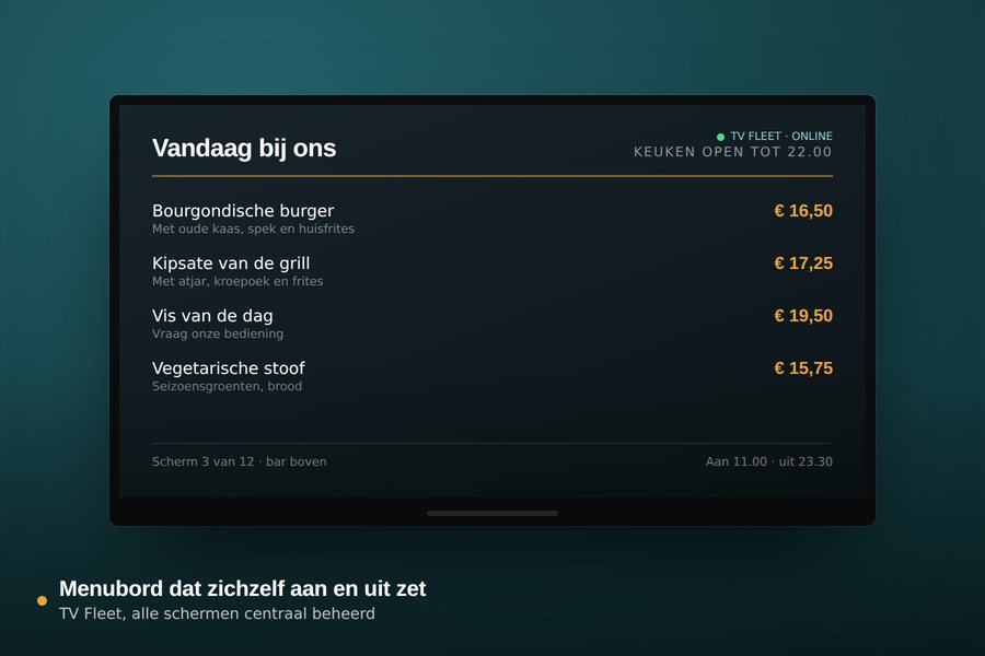 Menubord op een scherm dat via TV Fleet wordt beheerd