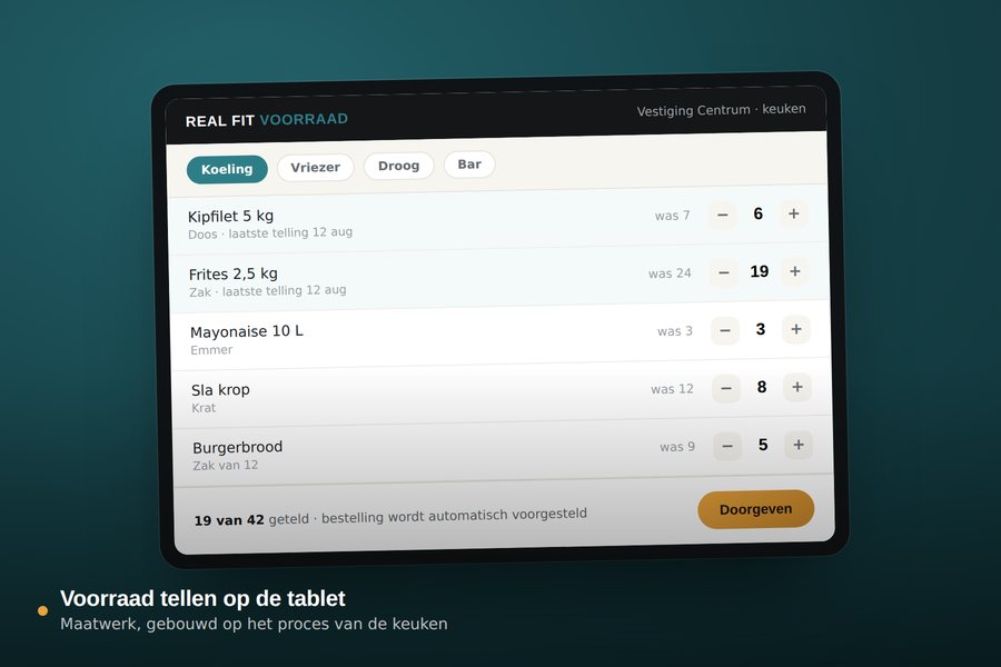 Voorraad tellen op een tablet in de keuken